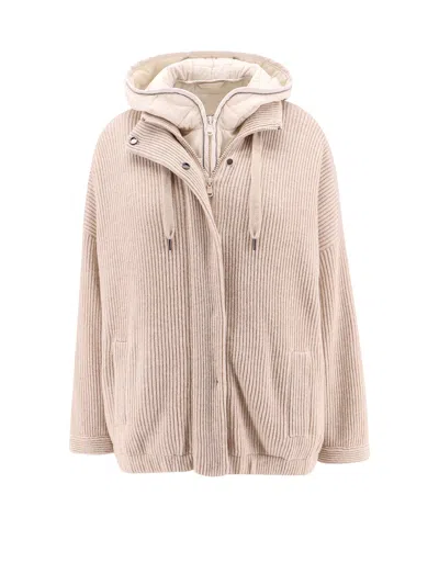 Brunello Cucinelli Ribbed Cashmere Jacket In Beige