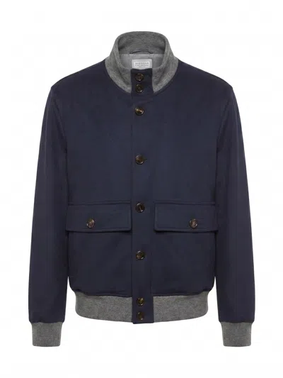 Brunello Cucinelli Contrast-trim Button-up Jacket In Blue