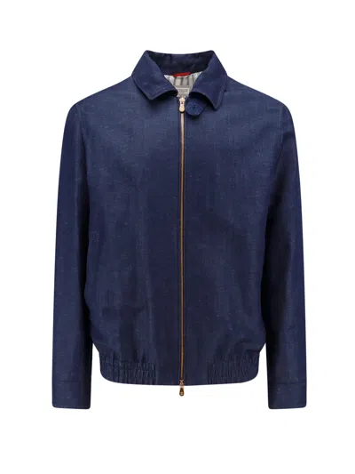 Brunello Cucinelli Men's Wool And Linen Denim Effect Twill Outerwear Jacket In Blue