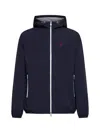 Brunello Cucinelli Membranated Nylon Jacket With Logo And Hood In Blue