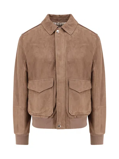 Brunello Cucinelli Brown Jacket In Suede With Pockets