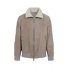 Brunello Cucinelli Shearling-collared Taupe Jacket In Brown
