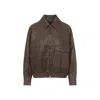 Brunello Cucinelli Leather Bomber Jacket Point Collar Hem In Brown
