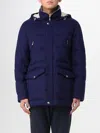 Brunello Cucinelli Wool Down Jacket With Detachable Hood In Blue