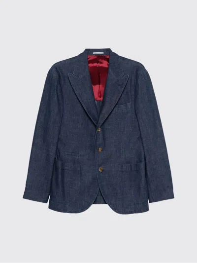 Brunello Cucinelli Single-breasted Cotton Denim Jacket With Patch Pockets In Blue