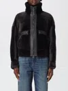 Brunello Cucinelli Grey Shearling Jacket With Two Front Welt Pockets With Zip In Black