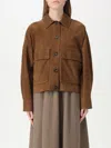 Brunello Cucinelli Brown Jacket With Classic Collar In Suede Woman In Schwarz