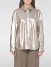 Brunello Cucinelli Leather Shirt Collared Metallic Finish In Brown