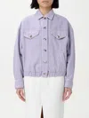 Brunello Cucinelli Women Cotton And Linen Denim Jacket With Elastic Bottom In Violet