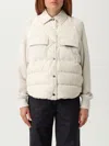 Brunello Cucinelli Two-material Down Jacket With Shiny Flap Detail In Neutral