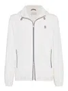 Brunello Cucinelli Men Bonded Nylon Hooded Outerwear Jacket With Logo In Cream