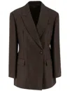 Brunello Cucinelli Linen Blazer Jacket In Dark Chocolate