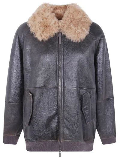 Brunello Cucinelli Shearling Fur Jacket In Black