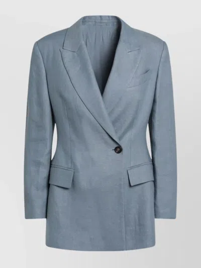 Brunello Cucinelli Jacket Linen Blend Flap Pockets In Blue