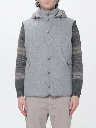 Brunello Cucinelli Light Grey Wool Padded Hooded Vest In Gray