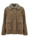 Brunello Cucinelli Shearling Leather Jacket In Neutral