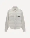Brunello Cucinelli Two-material Down Jacket With Shiny Flap Detail In White