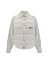 Brunello Cucinelli Two-material Down Jacket With Shiny Flap Detail In White