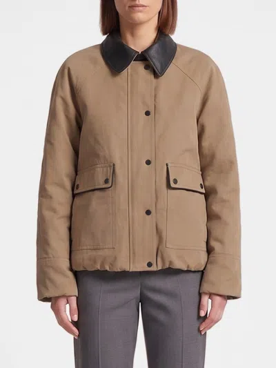 Brunello Cucinelli Leather-collar Cotton Blend Jacket In Brown