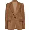 Brunello Cucinelli Brown Suede Tailored Blazer With Notched Lapels In Brown