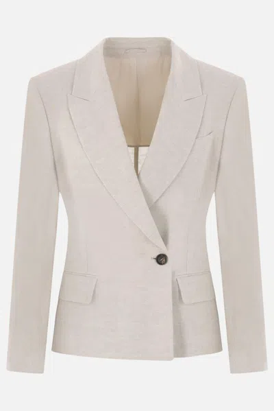 Brunello Cucinelli Double-breasted Linen Blazer In Gray