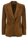 Brunello Cucinelli Beige Single-breasted Blazer Jacket With Pointed Lapels In Suede Woman