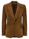 Brunello Cucinelli Beige Single-breasted Blazer Jacket With Pointed Lapels In Suede Woman