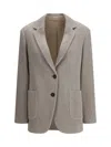 Brunello Cucinelli Sparkling Ribbed Lurex Jacket With Peaked Lapels In Neutral
