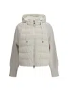 Brunello Cucinelli Two-material Puffer Jacket Casual Jackets And Parka White In Neutral