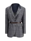 Brunello Cucinelli Waist Belted Checkered Pattern Blazer