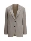 Brunello Cucinelli Sparkling Ribbed Lurex Jacket With Peaked Lapels In Neutral