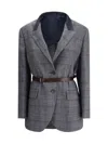 Brunello Cucinelli Waist Belted Checkered Pattern Blazer