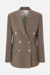 Brunello Cucinelli Women Fluid Viscose And Linen Twill Jacket With Shiny Cuffs In Brown