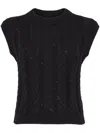 Brunello Cucinelli Black Dazzling Double Cable Knit Vest In Black