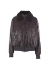 Brunello Cucinelli Shearling Collar Leather Jacket Women In Brown