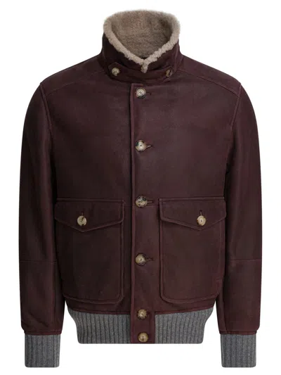 Brunello Cucinelli Shearling Coat Jackets And Coats Bordeaux In Burgundy