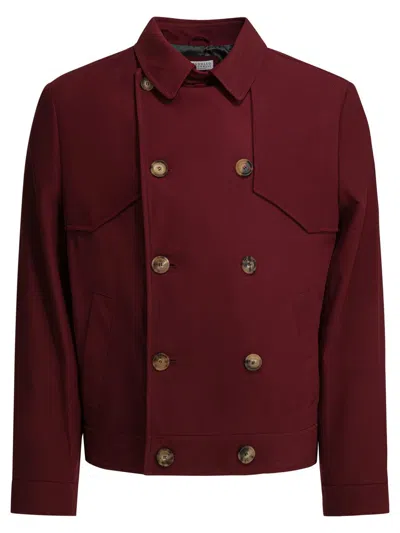 Brunello Cucinelli Double-breasted Leather Jacket Jackets And Coats Bordeaux In Brown