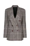Brunello Cucinelli Double-breasted Checkered Blazer Lapel Design In Gray