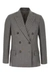 Brunello Cucinelli Wool Blazer Embroidered Stripes In Grey White