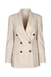 Brunello Cucinelli Beige Double-breasted Jacket In Wool And Cashmere In Neutral