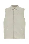 Brunello Cucinelli Leather Vest With Sleeveless Design And Slip Pockets In Neutral