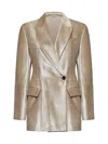 Brunello Cucinelli Velvet Blazer With Back Vent And Flap Pockets In Beige
