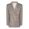 Brunello Cucinelli Beige Double-breasted Jacket With Peak Revers And All-over Check Motif In Neutral