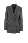Brunello Cucinelli Women Techno Wool Carded Chevron Jacket With Monile In Black+panama+grey