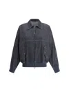 Brunello Cucinelli Denim-effect Twill Bomber Jacket With Shiny Zip In Blue