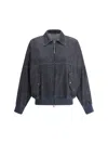 Brunello Cucinelli Denim-effect Twill Bomber Jacket With Shiny Zip In Blue
