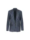 Brunello Cucinelli Paillette Striped Denim-effect Linen Single-breasted Blazer In Blue
