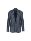 Brunello Cucinelli Paillette Striped Denim-effect Linen Single-breasted Blazer In Blue