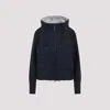 Brunello Cucinelli Padded Hooded Knit Down Jacket In Blue