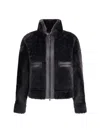 Brunello Cucinelli Grey Shearling Jacket With Two Front Welt Pockets With Zip In Black